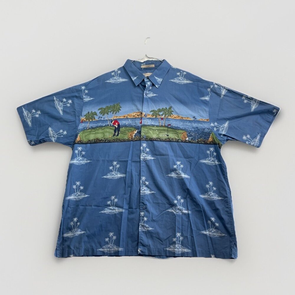 VTG Y2K Retreat Mens Golf Hawaiian AOP Shirt Size 2XL Short Sleeve Button Up